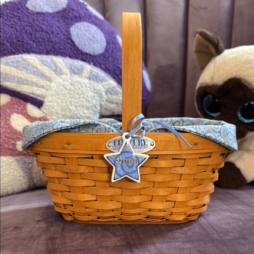 Longaberger Basket with Blue Liner and Orange Weave